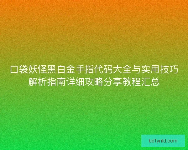 口袋妖怪黑白金手指代码大全与实用技巧解析指南详细攻略分享教程汇总